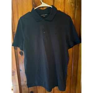 Michael Kors Polo Shirt Mens Medium Navy Patterned Short Sleeve Casual